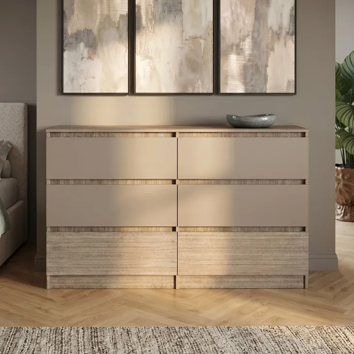 Cassettiera 138x81h cm 6 cassetti rovere scuro marrone Imma