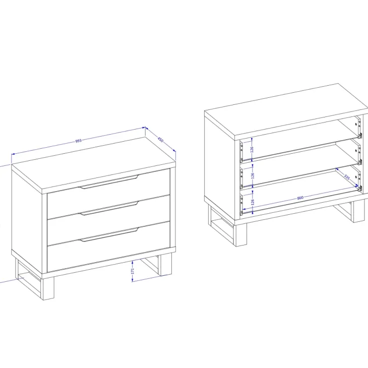 Cassettiera 100x83h cm 3 cassetti rovere Petra