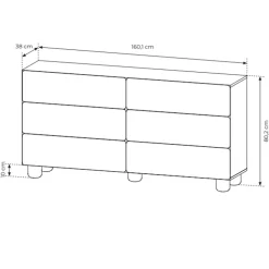 Cassettiera 160x80h cm 6 cassetti soggiorno rovere chiaro Mellow
