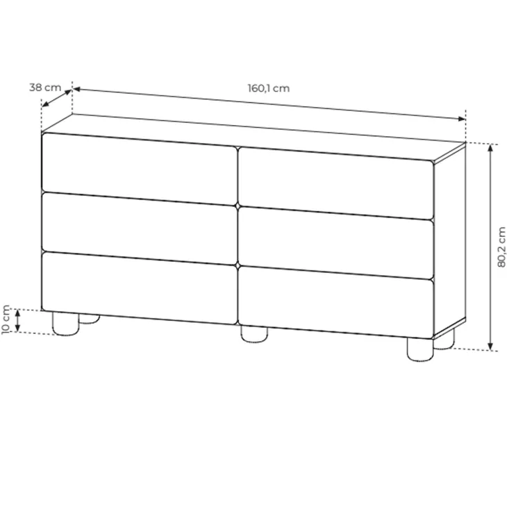 Cassettiera 160x80h cm 6 cassetti soggiorno rovere chiaro Mellow