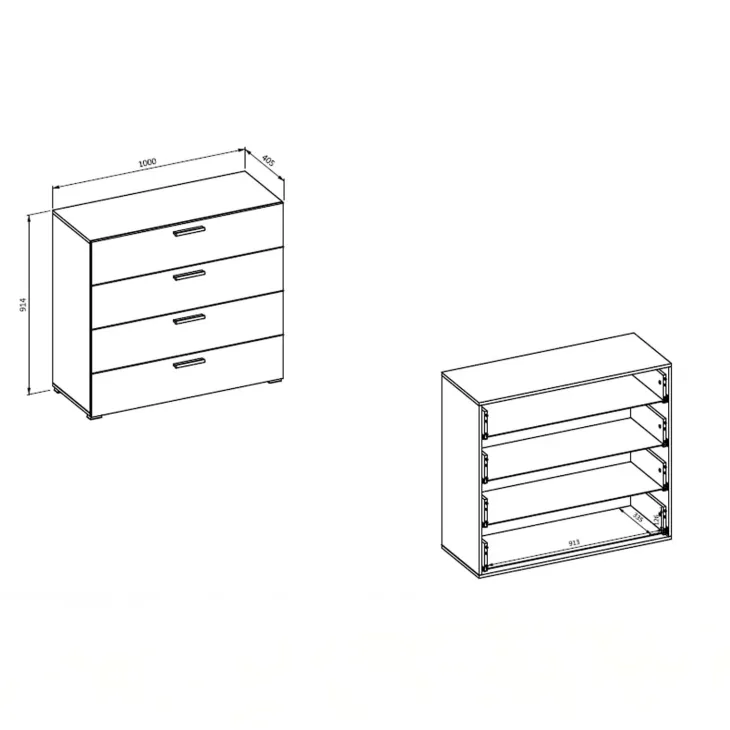 Cassettiera 100x91h cm 4 cassetti tortora rovere Lise
