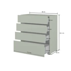 Cassettiera 80x85h cm 4 cassetti tortora Lolla
