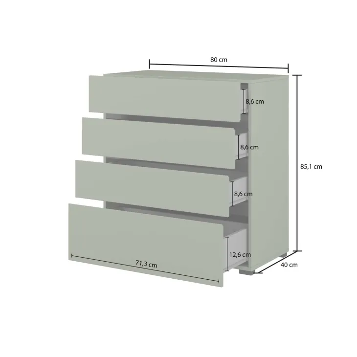 Cassettiera 80x85h cm 4 cassetti tortora Lolla