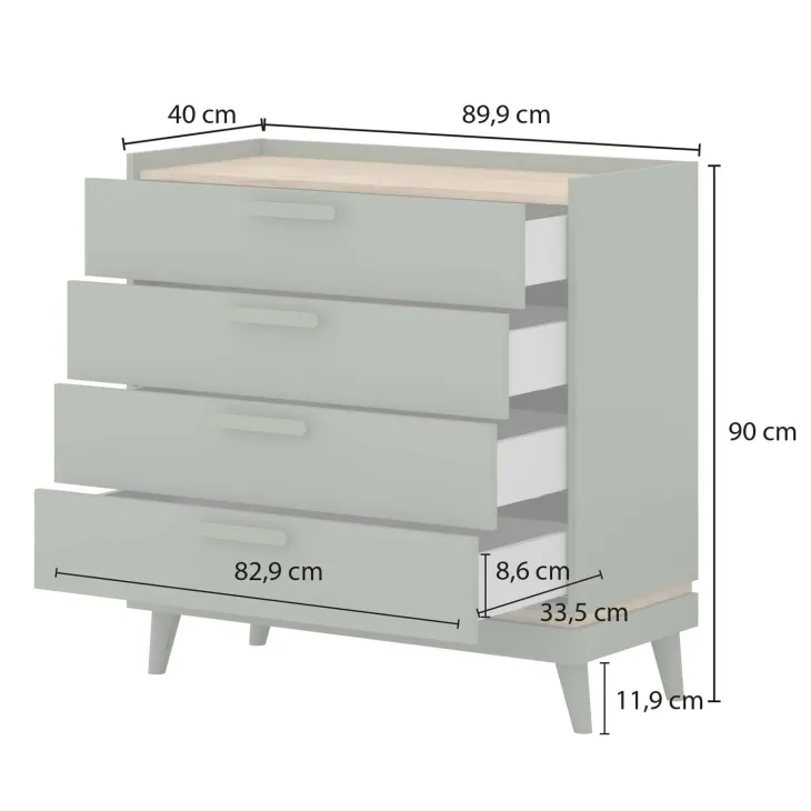 Cassettiera 90x90h cm 4 cassetti verde salvia Yu