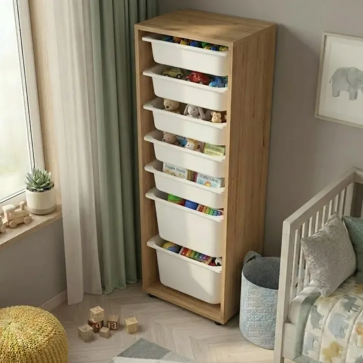 Cassettiera 45x125h cm colonna portagiochi multiuso rovere Fast Concordia