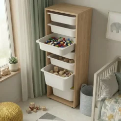 Cassettiera 45x125h cm colonna portagiochi multiuso rovere Fast Concordia