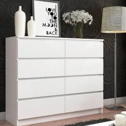 Cassettiera 140x100h cm moderna 8 cassetti bianco Living