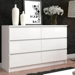 Cassettiera 140x77h cm moderna 6 cassetti bianco Living
