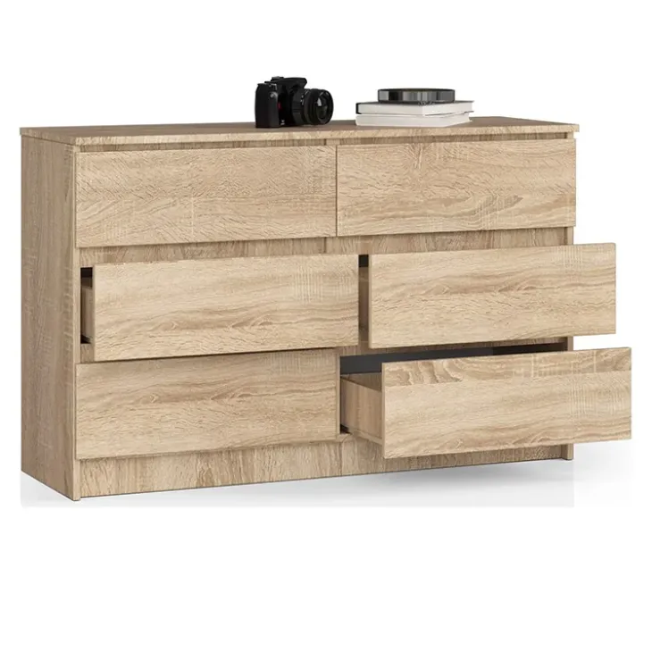Cassettiera 120x77h cm moderna 6 cassetti rovere Living