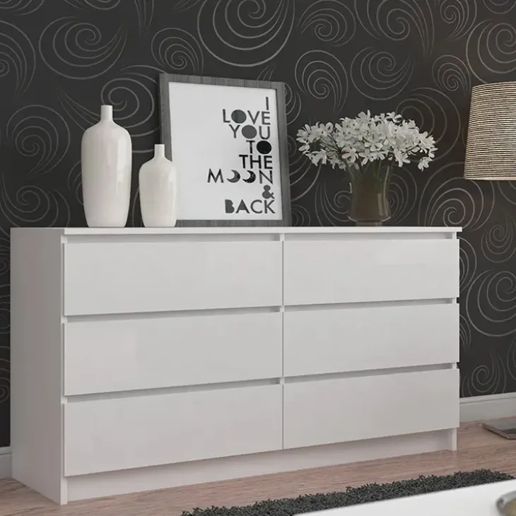 Cassettiera 160x77h cm moderna 6 cassetti bianco Living