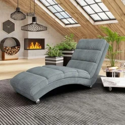 Chaise longue imbottita in velluto a coste 180cm grigio Marty