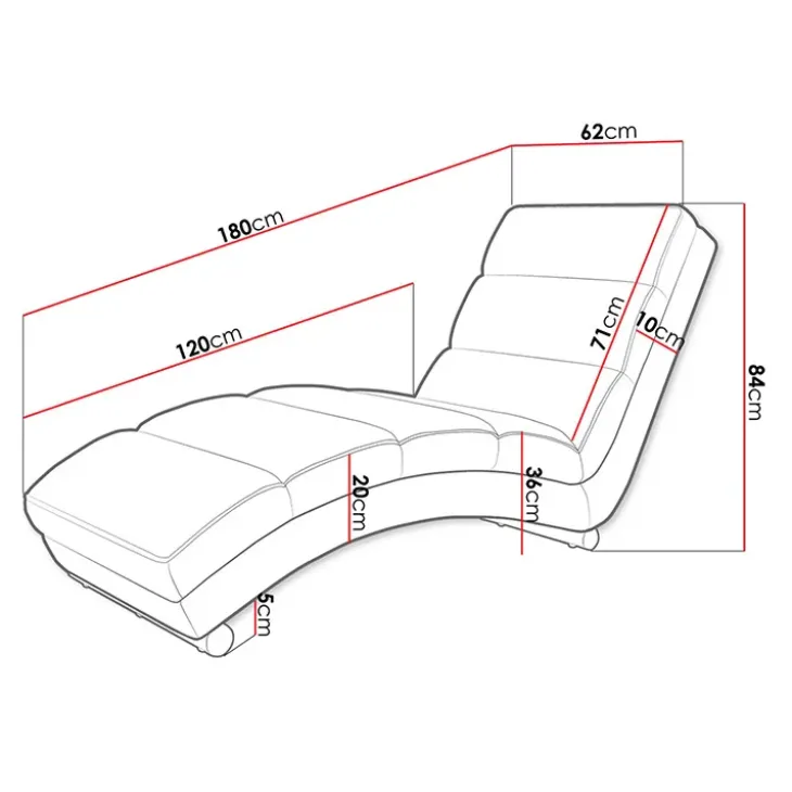 Chaise longue imbottita in velluto a coste 180cm grigio Marty