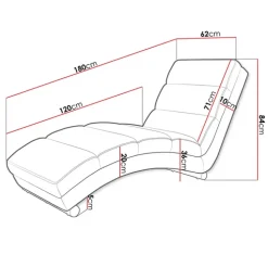Chaise longue imbottita in velluto a coste 180cm rosa Marty