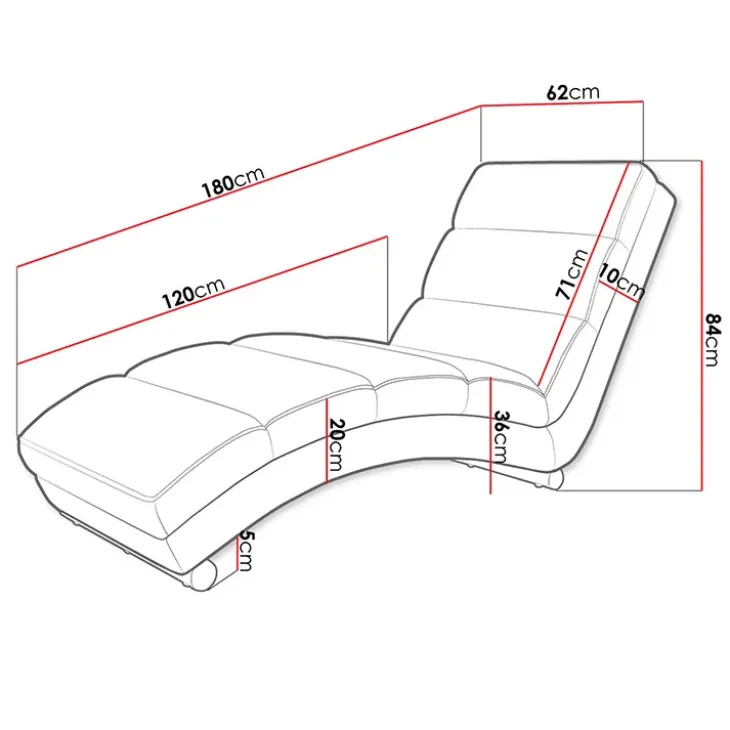 Chaise longue imbottita in velluto a coste 180cm rosa Marty