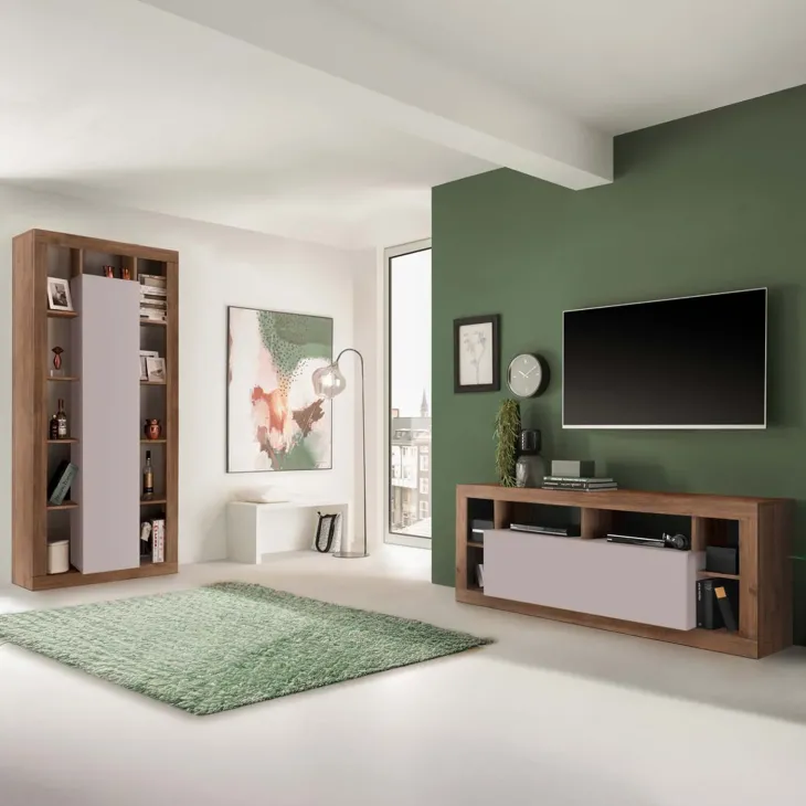 Colonna a terra 95x217h cm multiuso 1 anta beige cashmere rovere scuro Trilogy