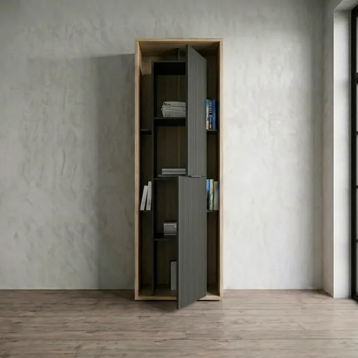 Colonna a terra 65x201h cm multiuso 2 ante cannettato rovere nero Savona