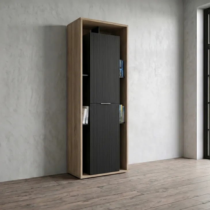 Colonna a terra 65x201h cm multiuso 2 ante cannettato rovere nero Savona