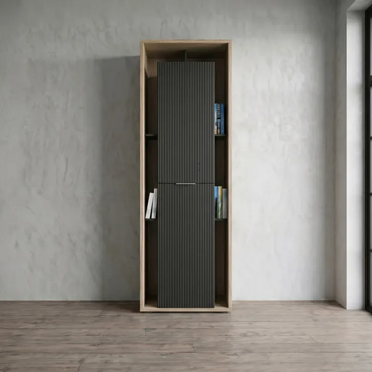Colonna a terra 65x201h cm multiuso 2 ante cannettato rovere nero Savona