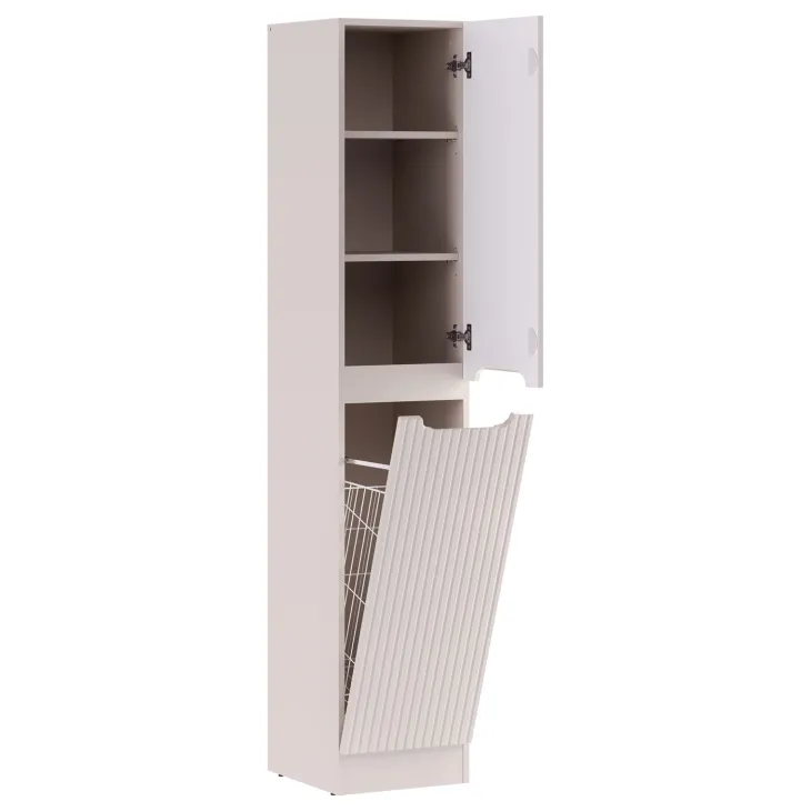 Colonna bagno lavanderia 35x180h cm con portabiancheria cannettato beige Cleany