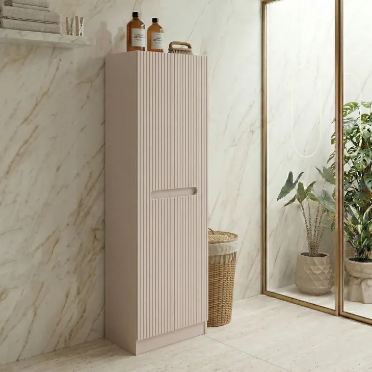 Colonna bagno lavanderia 60x180h cm multiuso cannettato beige Cleany