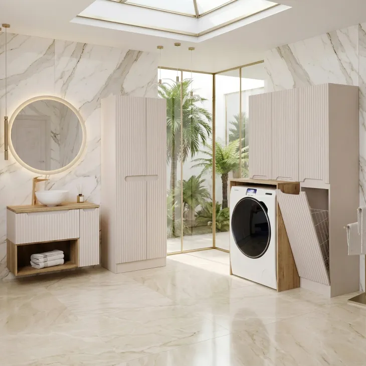 Colonna bagno lavanderia 60x180h cm multiuso cannettato beige Cleany