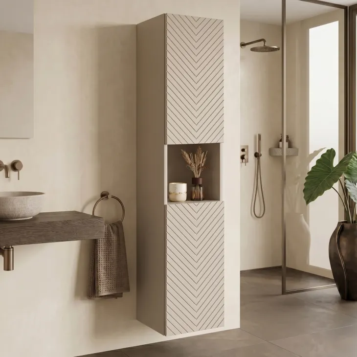 Colonna bagno sospesa 30x140h cm 1 anta beige cashmere Neutry