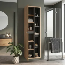 Colonna bagno sospesa 50x170h cm 2 ante rovere antracite Veny
