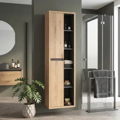 Colonna bagno sospesa 50x170h cm 2 ante rovere antracite Veny