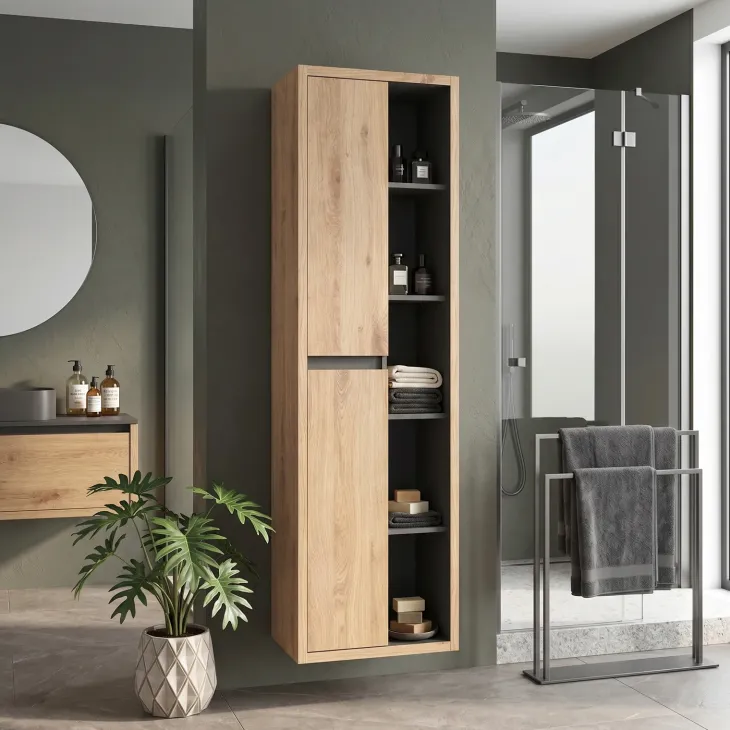 Colonna bagno sospesa 50x170h cm 2 ante rovere antracite Veny