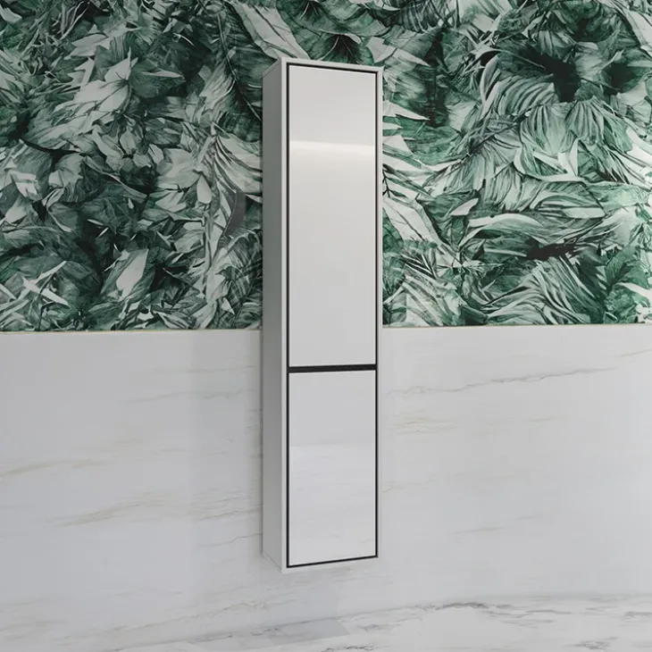 Colonna bagno sospesa 35x172h cm 2 ante bianco lucido nero Linda