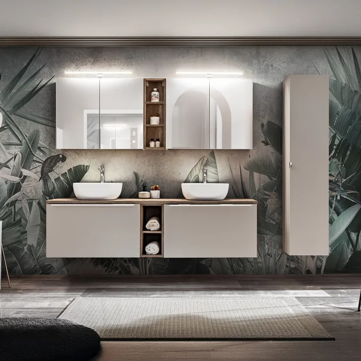 Colonna bagno sospesa 35x160h cm 1 anta 2 cassetti grigio Serif
