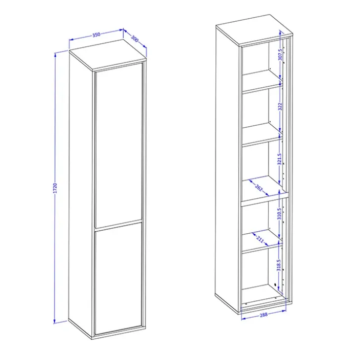 Colonna bagno sospesa 35x172h cm 2 ante tortora nero Linda