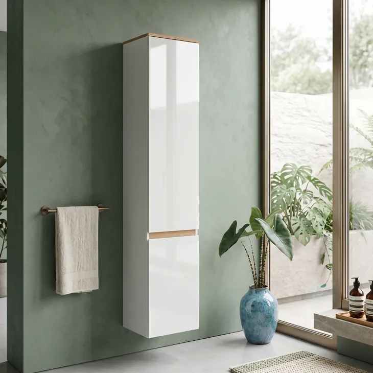Colonna bagno sospesa 35x176h cm 2 ante bianco rovere Dual