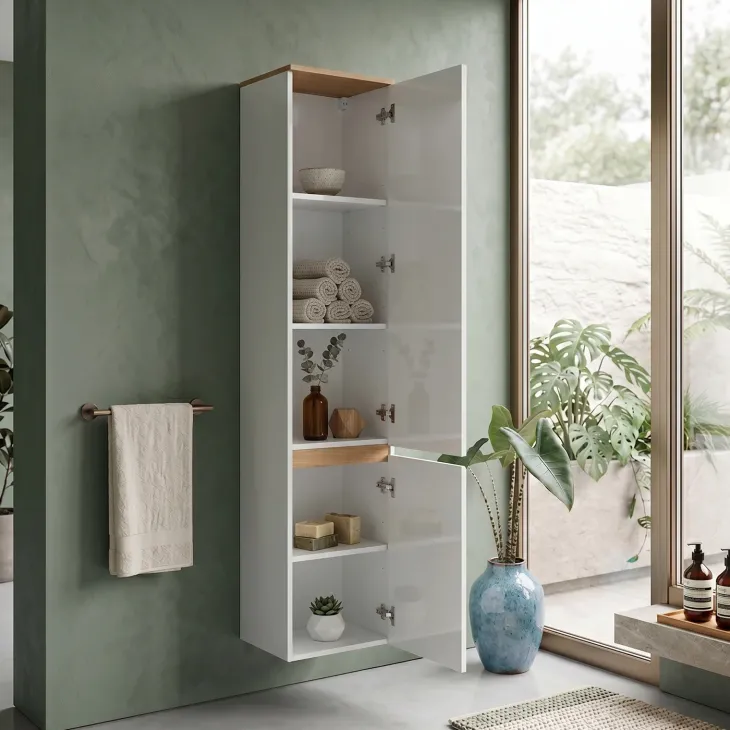 Colonna bagno sospesa 35x176h cm 2 ante bianco rovere Dual