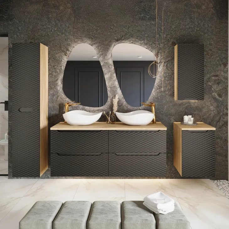 Colonna bagno sospesa 35x170h cm 2 ante nero rovere Swim
