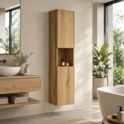 Colonna bagno sospesa 30x140h cm 2 ante rovere Rovery