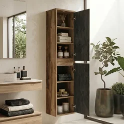 Colonna bagno sospesa 40x170h cm 2 ante rovere antracite Stony