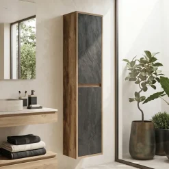 Colonna bagno sospesa 40x170h cm 2 ante rovere antracite Stony
