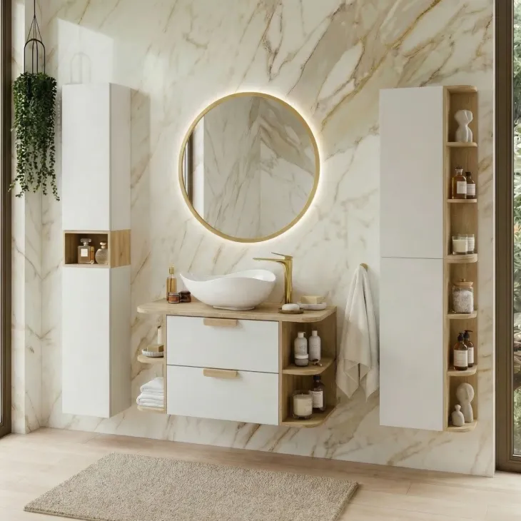 Colonna bagno sospesa 45x160h cm 2 ante bianco rovere Speranza