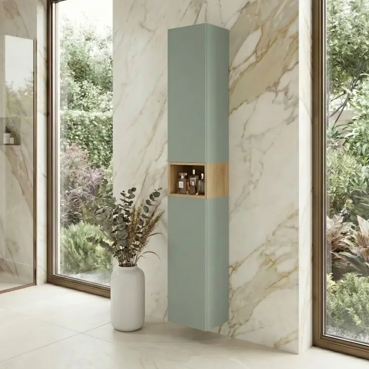 Colonna bagno sospesa 30x180h cm 2 ante verde salvia rovere Speranza