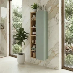 Colonna bagno sospesa 50x160h cm 2 ante verde salvia rovere Speranza