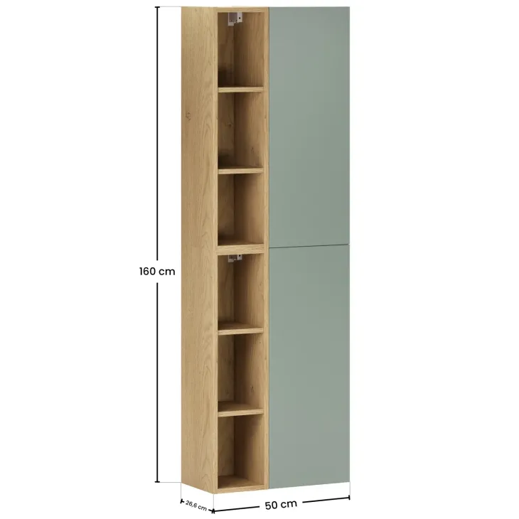 Colonna bagno sospesa 50x160h cm 2 ante verde salvia rovere Speranza