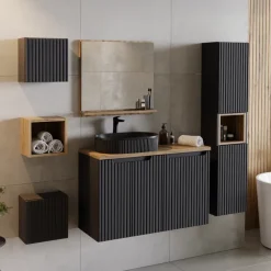 Colonna bagno sospesa 30x140h cm cannettato 2 ante nero Cleany