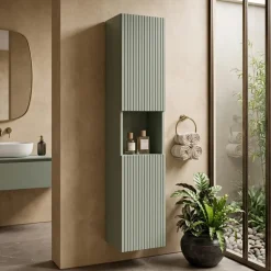 Colonna bagno sospesa 30x140h cm cannettato 2 ante verde salvia Greeny