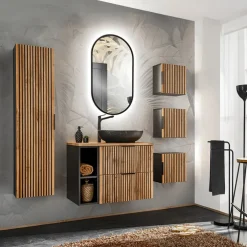 Colonna bagno sospesa 35x140h cm cannettato 1 anta quercia antracite Limpid