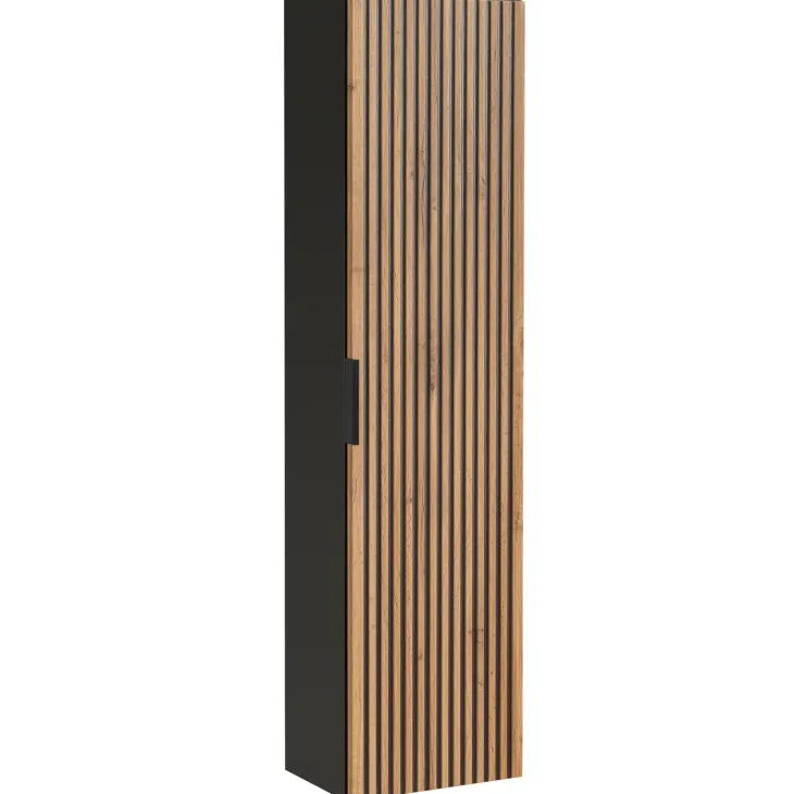 Colonna bagno sospesa 35x140h cm cannettato 1 anta quercia antracite Limpid