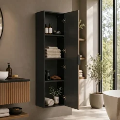 Colonna bagno sospesa 35x140h cm cannettato 1 anta quercia antracite Limpid