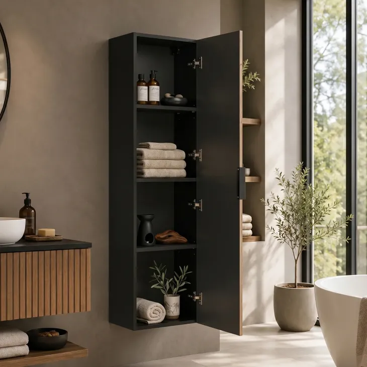 Colonna bagno sospesa 35x140h cm cannettato 1 anta quercia antracite Limpid