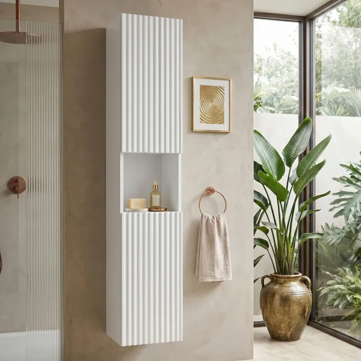 Colonna bagno sospesa 30x140h cm cannettato 2 ante bianco Cleany