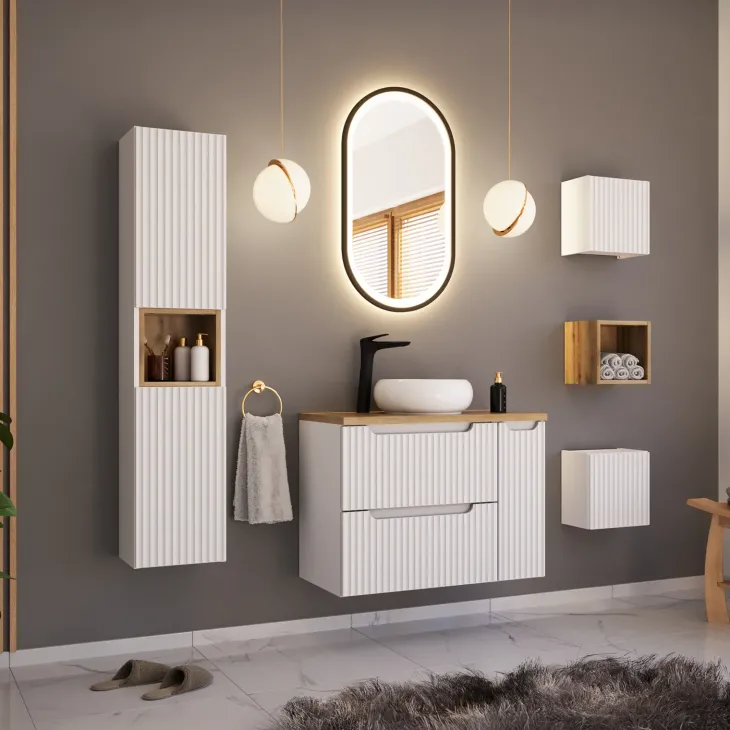 Colonna bagno sospesa 30x140h cm cannettato 2 ante bianco Cleany
